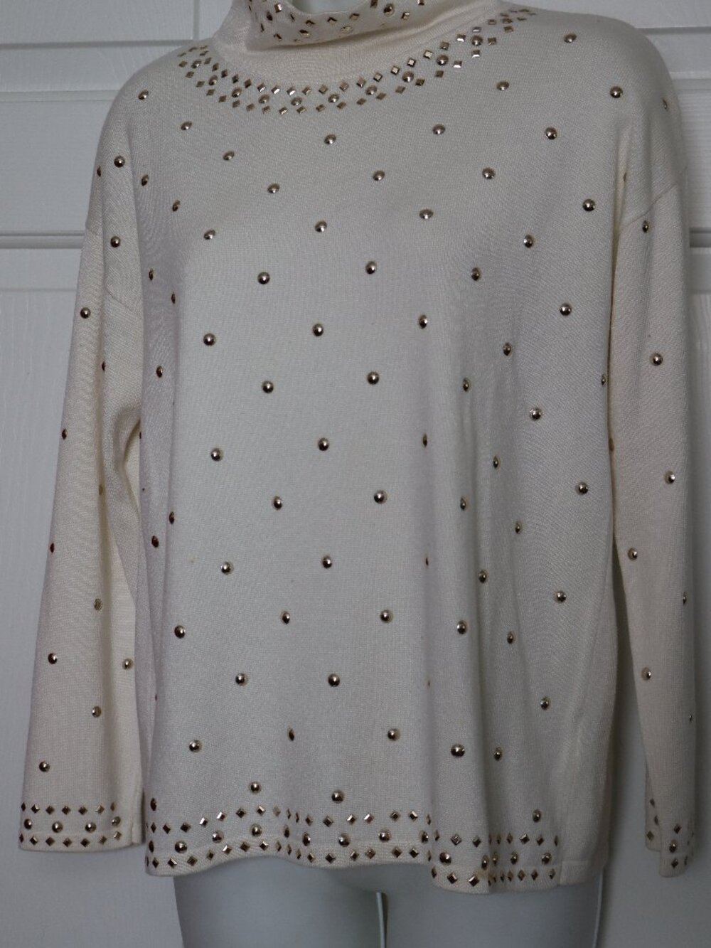 Ruby Rd. PL Ivory Mock Turtleneck Silver Studs Long Sleeve